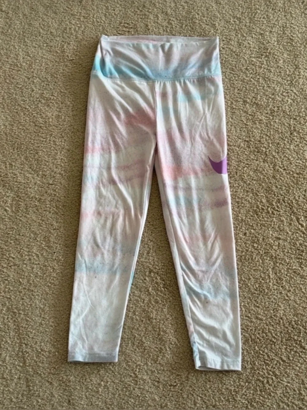 Nike Girls Size 6 Pastel Tie Dye Swoosh Athletic Leggings Pink Blue Purple